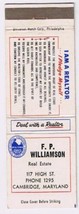 Matchbook Cover F P Williamson Insurance Cambridge Maryland - £1.55 GBP