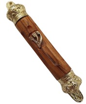 Rustic olive wood mezuzah case from Israel gold crown need 8cm kosher sc... - £21.75 GBP