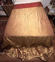 Custom Dupioni Silk Drapery Panels Angled Top Gold &amp; Burgundy Beautiful!! Lined - £145.71 GBP