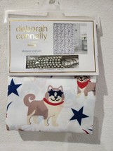 Deborah Connolly Patriotic Stars 4th of July Dog Fabric Shower Curtain Red Blue - £23.78 GBP
