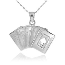 Sterling Silver Royal Flush Ace Of Spade A K Q J 10 Poker Cards Pendant Necklace - £26.74 GBP+