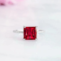 Natural 6Ct Red Ruby 925 Sterling Silver 14K white Gold Plated Ring for woman - £58.84 GBP