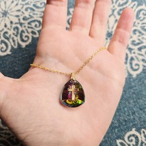 Vintage Gold Metallic Irridescent Multicolor Cross Medal Medallion Necklace - $44.99