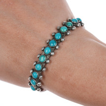6.5&quot; 30&#39;s-40&#39;s Navajo silver Sleeping Beauty Turquoise row cuff bracelet - £309.89 GBP