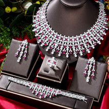 Bollywood Plaqué Argent Indien Zircone Collier Boucles Bracelet Bague Bi... - £224.10 GBP