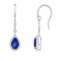 ANGARA 1.95 Ct Pear-Shaped Tanzanite Drop Earrings with Diamond Halo in 14K Gold - £1,382.75 GBP