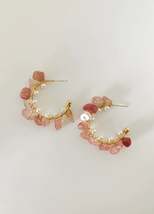 Unique Pink Opal Open Hoop Earrings - £10.78 GBP