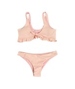 NEW Ruffle Trim Textured Tie Front Bikini Size M Peachy Pink Coquette Sh... - $11.99