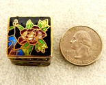 Miniature Cloisonne Snuff/Pill Box, Gold Tone, 1&quot; Square, Dark Blue, Flo... - $14.65