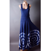 Navy Blue White Womens Tie Dye Summer Beach Tank Bustle Long Maxi Dress ... - $68.56 CAD