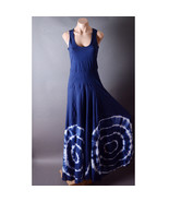 Navy Blue White Womens Tie Dye Summer Beach Tank Bustle Long Maxi Dress ... - $68.56 CAD
