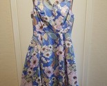 New Eva Rose Blue Pastel Floral V Neck Swing Dress Pockets Size Medium R... - £50.84 GBP