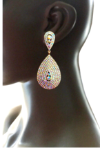 3.25&quot; Long Pave Aurora Borealis Rhinestone Clip On Earring Stage Costume... - $20.90