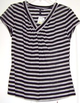Cha Cha Vente Striped Womens Top Blouse LARGE Black Silver ChaCha NEW - £19.38 GBP