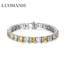 Pagoda Cut Yellow White High Carbon Diamond Bracelet 100%-S925 Sterling Silver F - £147.41 GBP