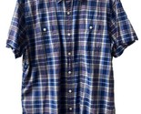 Sonoma Mens Size XL Camp Shirt Blue Purple White Plaid Short Sleeved But... - $13.66