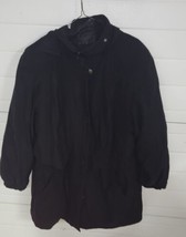 Womens XL Gallery Black Zipper &amp; Button Front Coat Hooded Polyester - £27.53 GBP