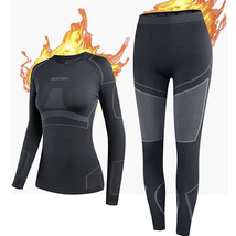 Compression Thermal Underwear Bamboo Charcoal Base Layer | Women L, Black - £17.82 GBP