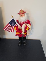 18&quot; Santa Claus Figurine Fireman Fire Fighter Chief American Flag Water ... - $24.75