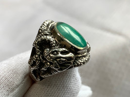 Sterling Silver Dragon Ring 8.48g Fine Jewelry Size 7.5 Oval Turquoise S... - £23.42 GBP