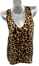 Everly Tank Top M Brown Animal Leopard Print V Neck Sleeveless Blouse Mod Cloth - £18.68 GBP
