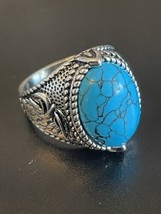 Turquoise Stone S925 Silver Plated Eagle Pattern Men Woman Ring Size 10 - £14.01 GBP