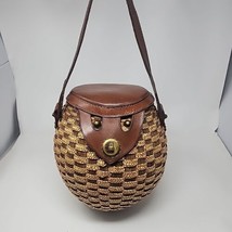 Vtg Fomerz Italian Leather Wicker Straw Basket Purse Bag 1950s Brass Latch - £21.75 GBP