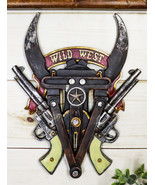 Rustic Western Texas Wild West Longhorns Dual Revolver Pistols Wall Plaque - £20.39 GBP