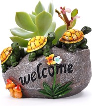 Resin Turtle Welcome Stone Flower Pot Succulent Planter For Garden Home Office - £32.13 GBP