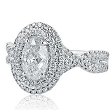 Coupe Ovale 1.83 Carat Halo Fiançailles Diamant Entortillé Bague Infini 18k Or - £3,278.25 GBP