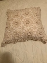 Vtg Ivory Cream Crocheted Dainty Throw Pillow Shabby Cottage Chic Bedroom 16”x16 - £11.91 GBP