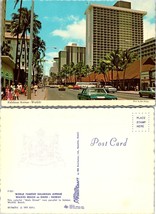Hawaii Honolulu Oahu Waikiki Main Street Beach Palm Trees Shopping VTG Postcard - £7.37 GBP