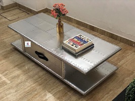 NauticalMart Aviator Coffee Table with Drawers Aluminum Rectangular Center Tea T - £796.20 GBP