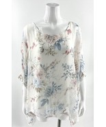 Elena Baldi Silk Top Plus Sz 1X White Pink Blue Floral Kaftan Sleeve Blo... - £35.50 GBP