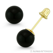 3mm-8mm Black Onyx Ball Studs 14k 14kt Yellow Gold Screwback-Bell Stud Earrings - £30.95 GBP+