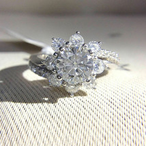 Round Cut 2.60Ct White Moissanite Floral Engagement Ring 14K White Gold Size 8 - £210.99 GBP