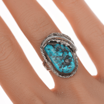 Sz6 Vintage Native American silver and rough turquoise ring - £53.36 GBP