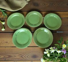 NWT Set of 5 Pier 1 Spice Route Jade Salad Dessert Plates 8.5" Beaded Rim - $41.57