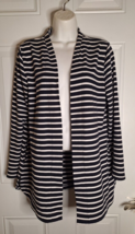 Croft &amp; Barrow Black White Stripe Long Sleeve Open Cardigan Pockets PSmall - £7.62 GBP