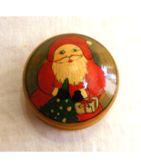Vintage Wooden Circular Trinket Box Painted Santa With Cloth Bear Orname... - €25,32 EUR