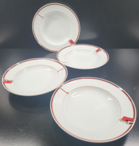 (4) Mikasa Deco Expressions Rim Soup Bowls Set Vintage Red Black LAF03 Japan Lot - £54.70 GBP