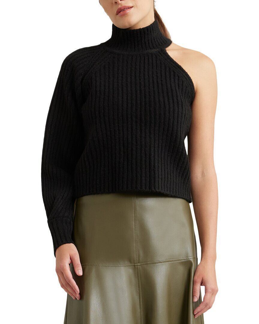 Leyden Women&#39;s One-Sleeve Turtleneck Sweater Black B4HP - $17.95
