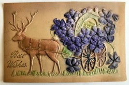 Best WISHES-DEAR Pulls Flower Cart~Air BRUSHED-VERY Heavily Embossed Postcard - £8.00 GBP