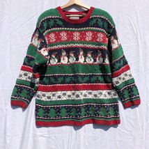 Croft &amp; Barrow Christmas Cardigan Sweater Size L Snowflakes Snowmen Cott... - £19.43 GBP