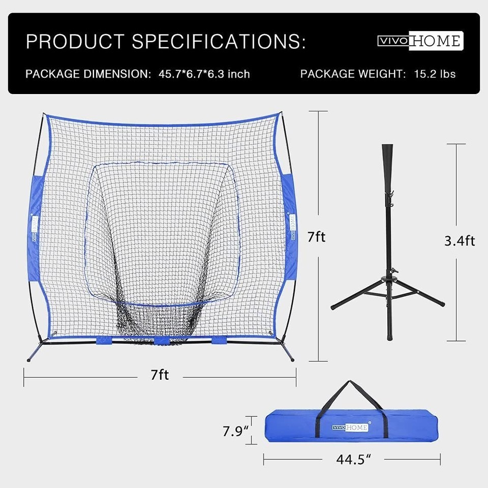 Heavy-Duty 7 x 7 Ft Baseball Hitting Net with Adjustable Tee - Train Anywhere Item image 7