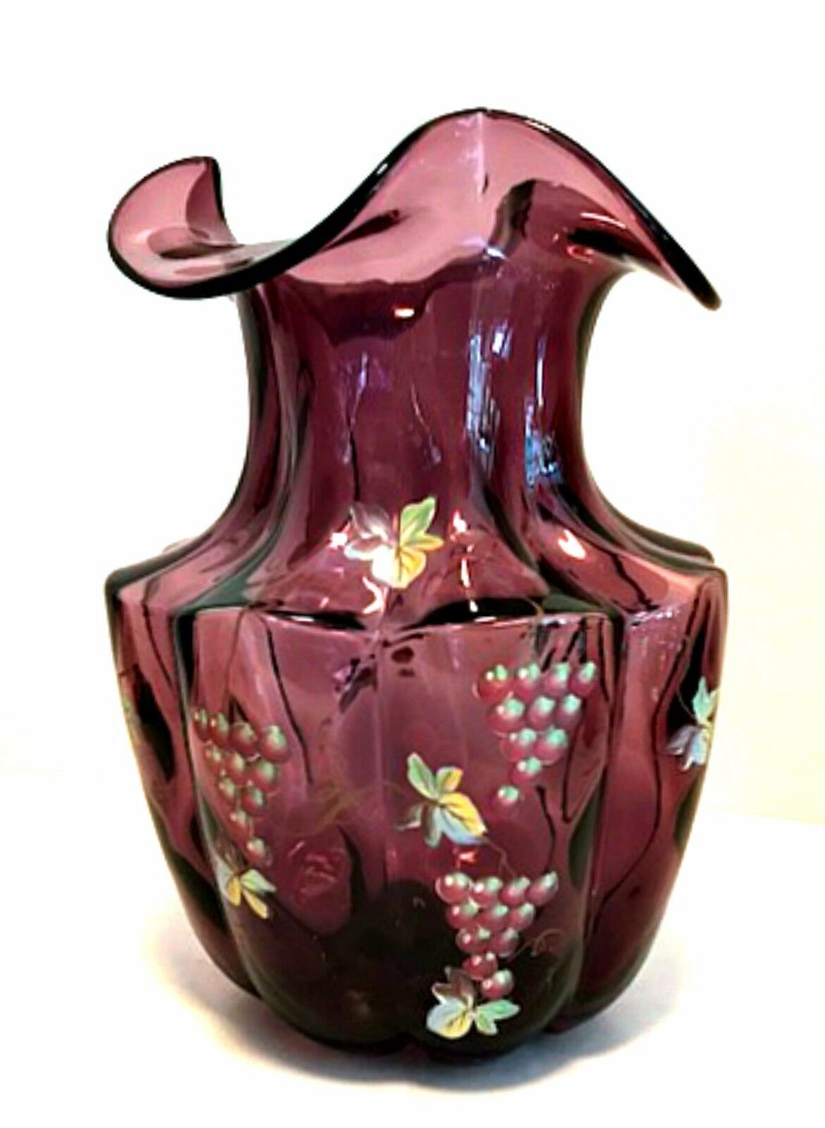 Don Fenton Signed Large Vase Grapevine Amethyst Purple Glass 9.5 inches Tall - $163.34