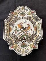 Ancien Hollandais Delft Plaque Oiseaux &amp; Fleurs Art Polychrome Decorative. - $219.00