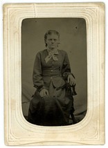 CIRCA 1860&#39;S Paper Framed 1/6 Plate TINTYPE Lovely Young Woman Sitting in Chair - £14.49 GBP