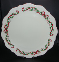 Royal Limited 12&quot; Round Platter Gold Trim Holly Holiday Pattern &amp; Ribbon Japan - £28.32 GBP