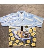 New Ferugini Button Down Shirt L Men’s Hawaiian Surf AOP Sleeve Blue NWT - $57.43 CAD